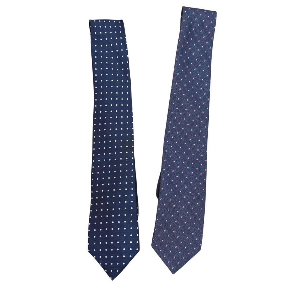 Tommy Hilfiger Mens Silk Polka Dot Neckties Set of 2 Navy‎ Blue white pink